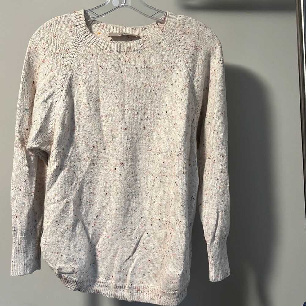 Loft petite tulip hem fleck multi sweater cream